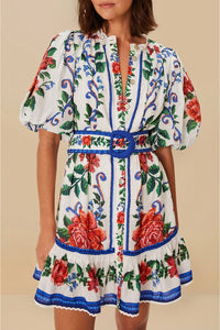 Flower Tapestry short dress - Blue