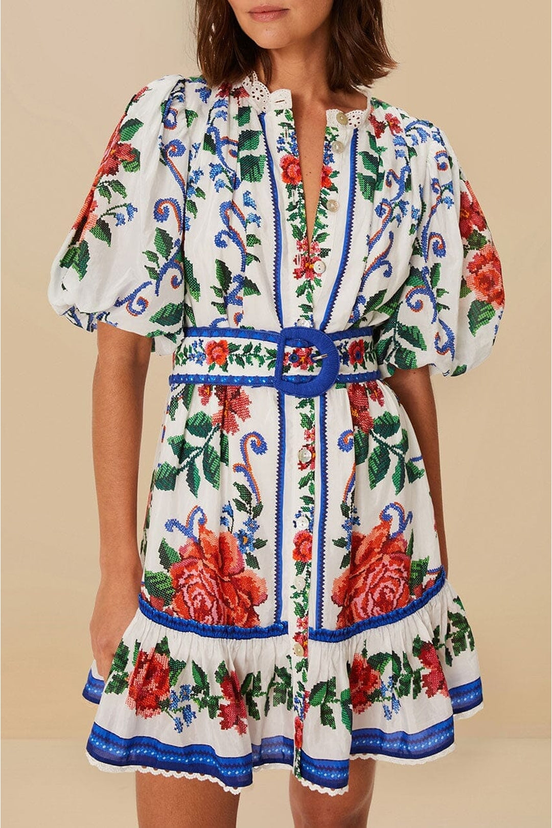 Flower Tapestry short dress - Blue