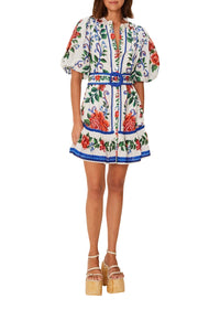 Flower Tapestry short dress - Blue