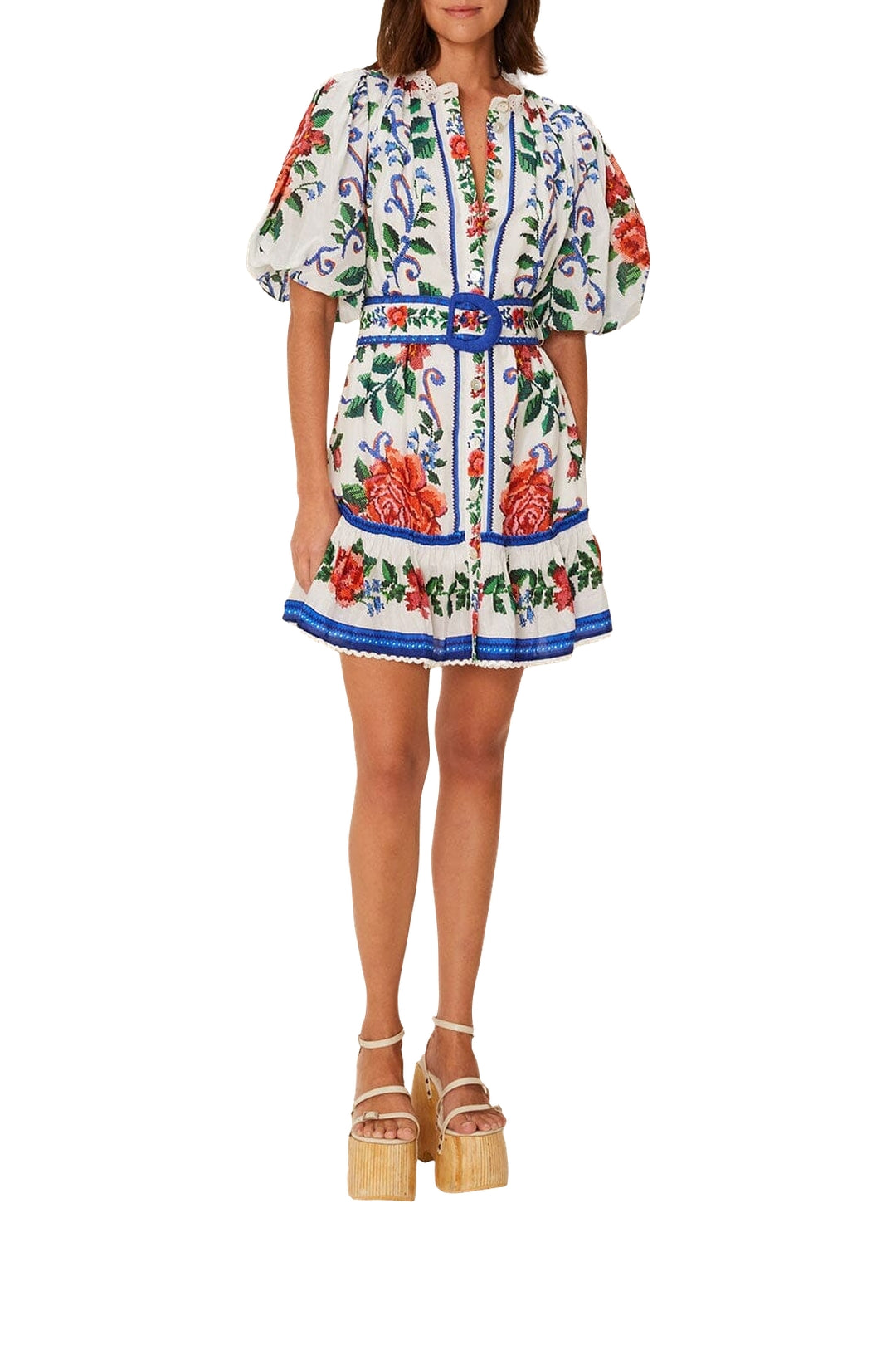 Flower Tapestry short dress - Blue