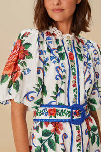 Flower Tapestry short dress - Blue
