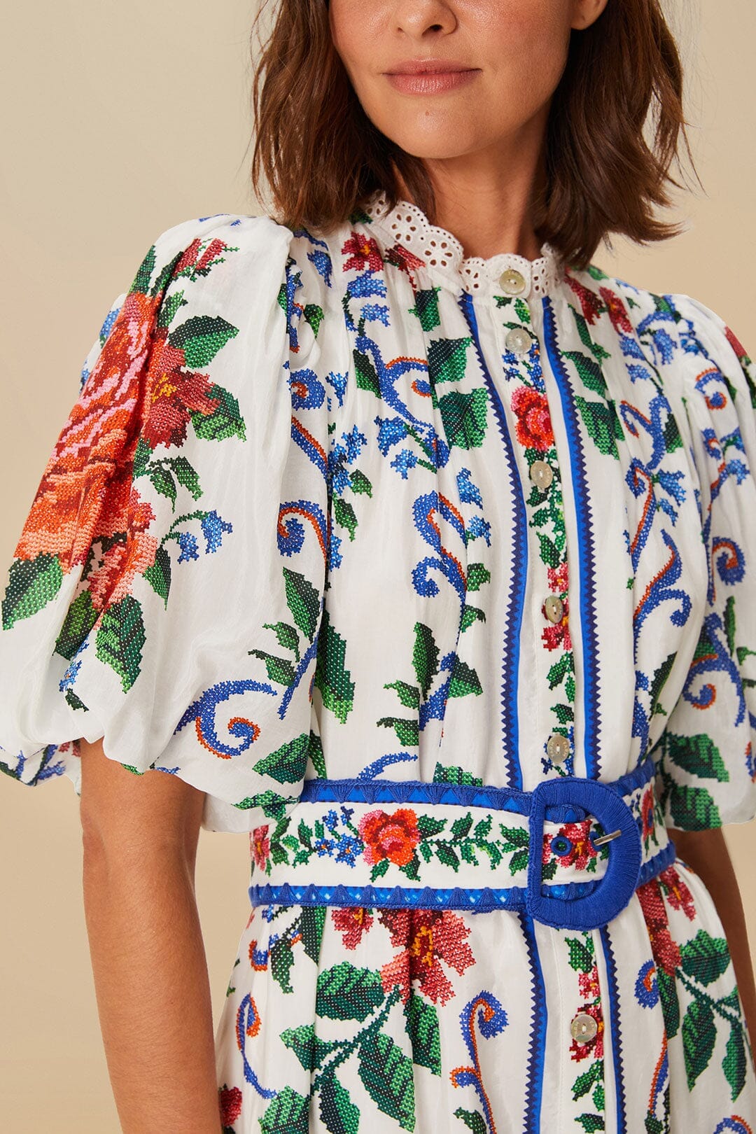 Flower Tapestry short dress - Blue