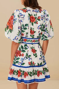 Flower Tapestry short dress - Blue