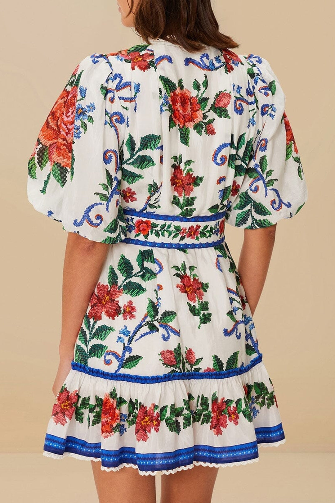 Flower Tapestry short dress - Blue