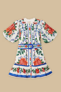 Flower Tapestry short dress - Blue