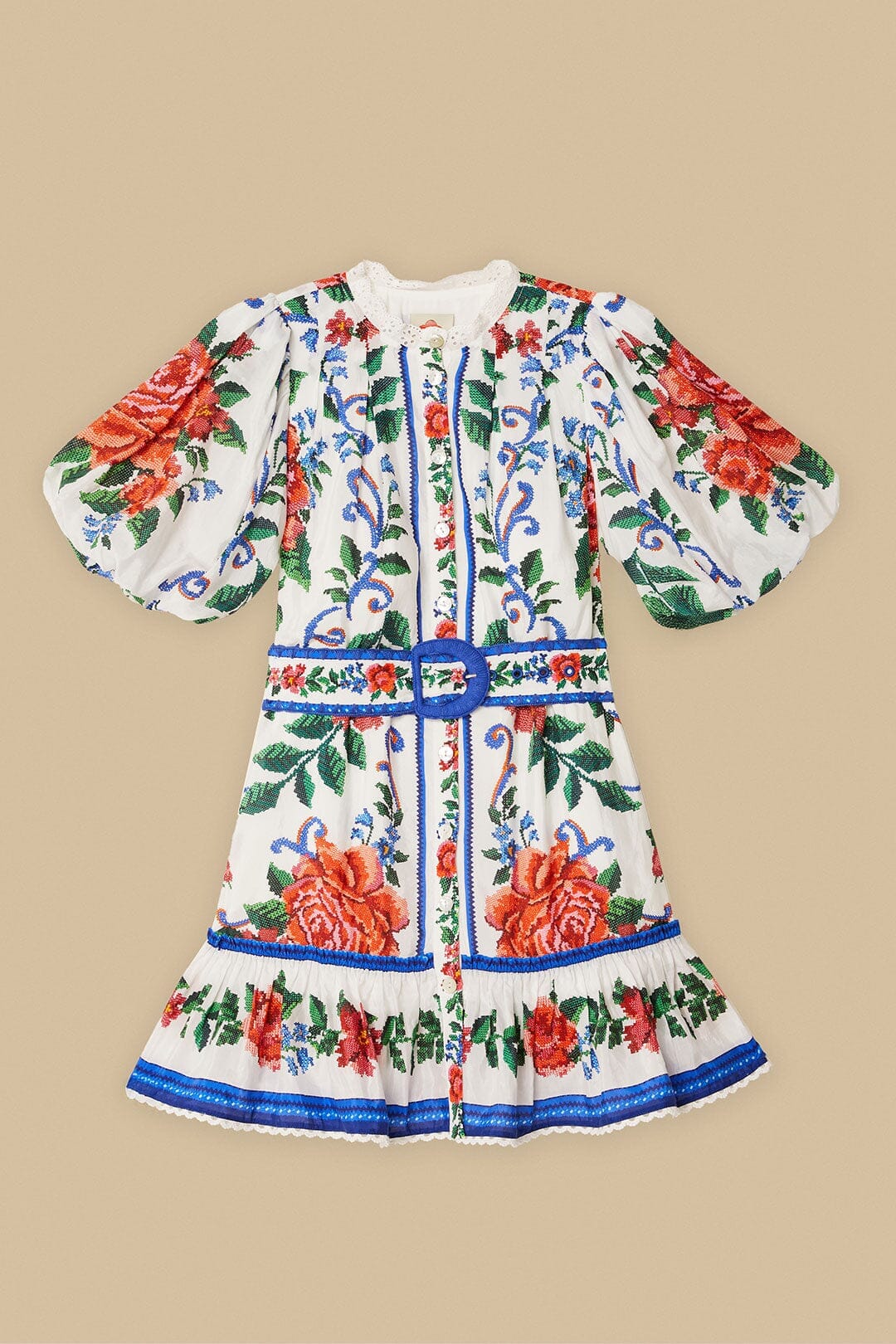 Flower Tapestry short dress - Blue