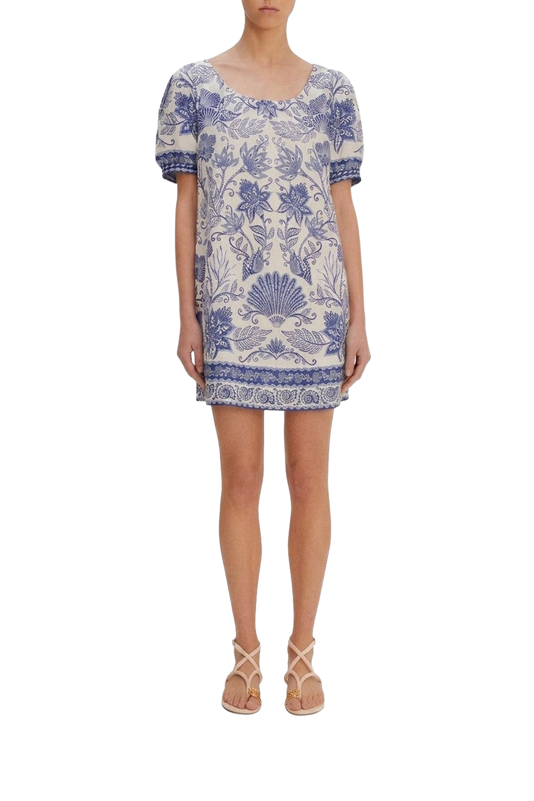 Shell Garden short linen dress - White