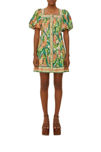 Robe courte Heli Leaves Pearl en lin - Vert