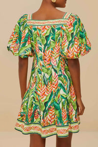 Robe courte Heli Leaves Pearl en lin - Vert