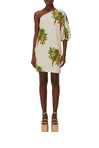 Robe courte asymétrique en lin - Beige
