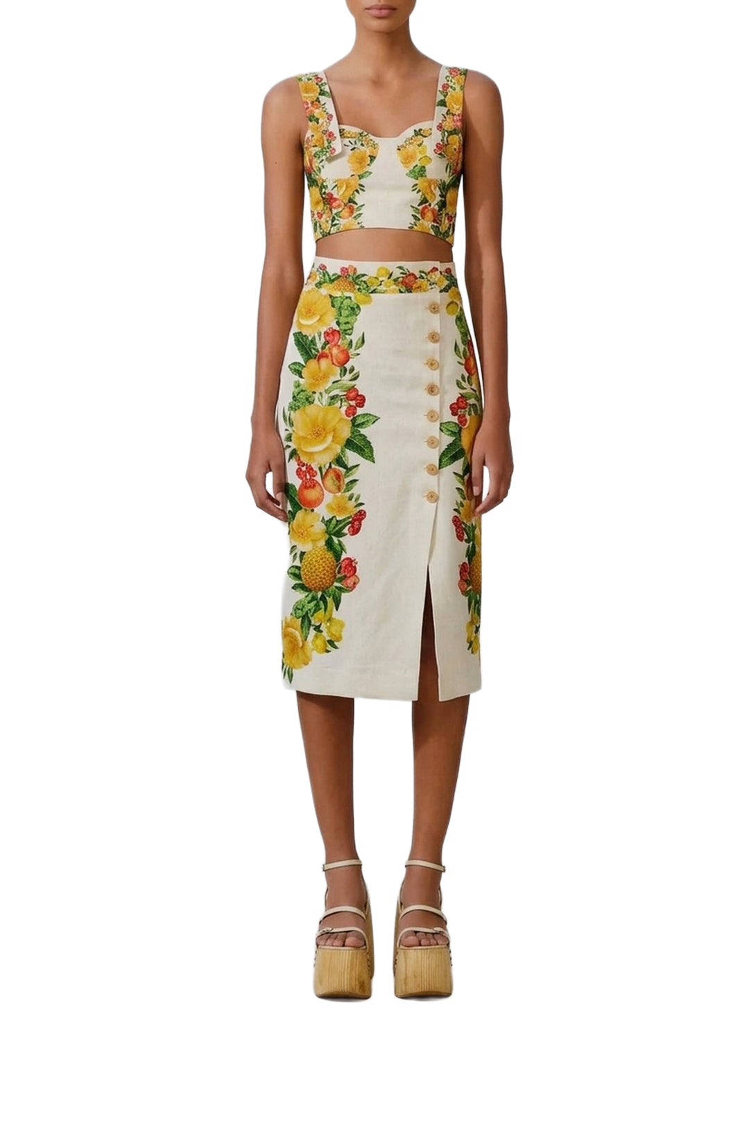 Jupe Buttonned Midi en lin - Blanc