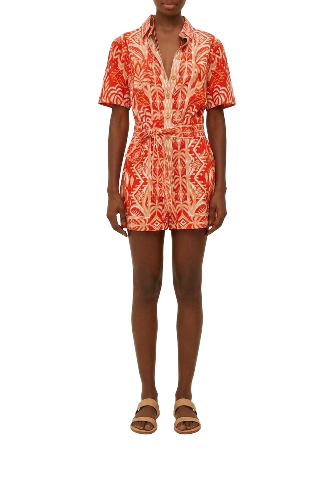 Combi-short Tropical Tapestry en lin - Rouge