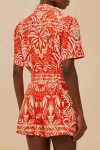 Combi-short Tropical Tapestry en lin - Rouge