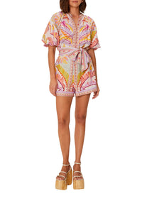 Combi-short Jungle Dots Tapestry Pearl en lin - Rose