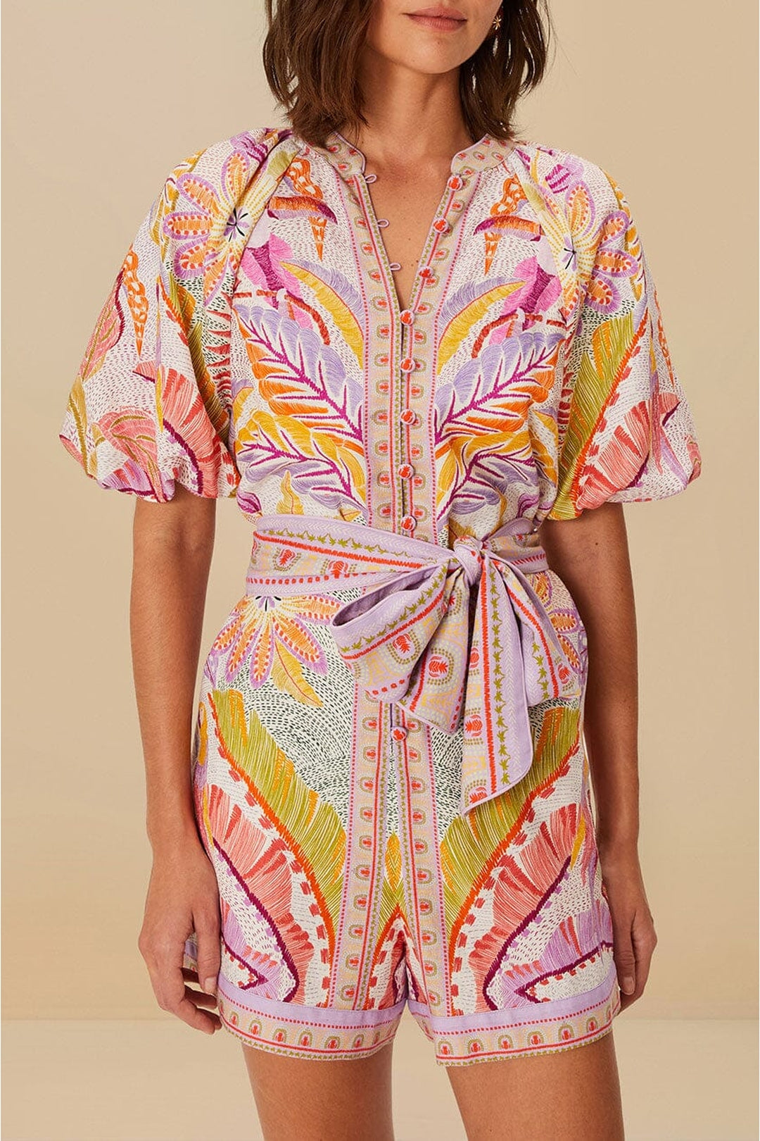 Combi-short Jungle Dots Tapestry Pearl en lin - Rose