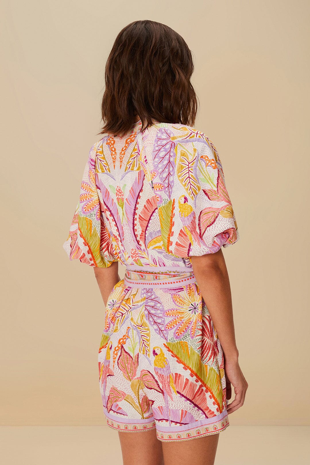 Combi-short Jungle Dots Tapestry Pearl en lin - Rose