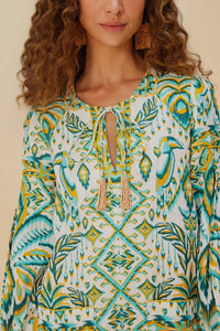 Combi-short Tropical Tapestry en lin - Bleu