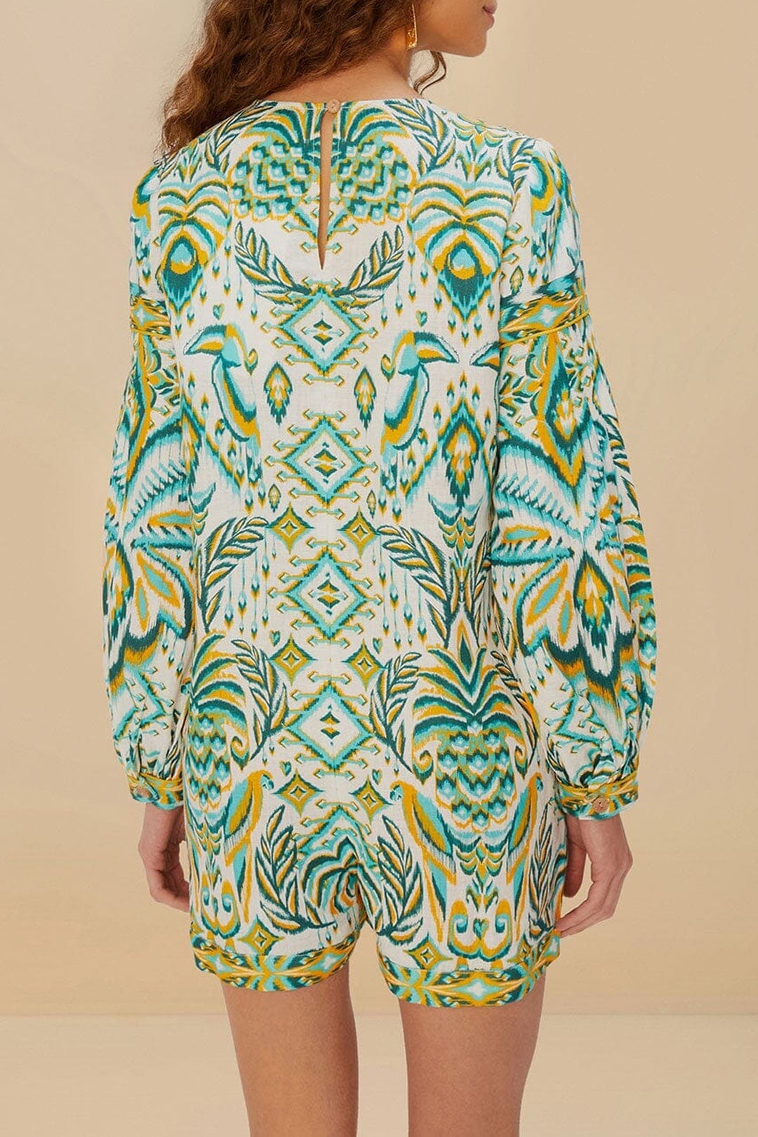 Combi-short Tropical Tapestry en lin - Bleu