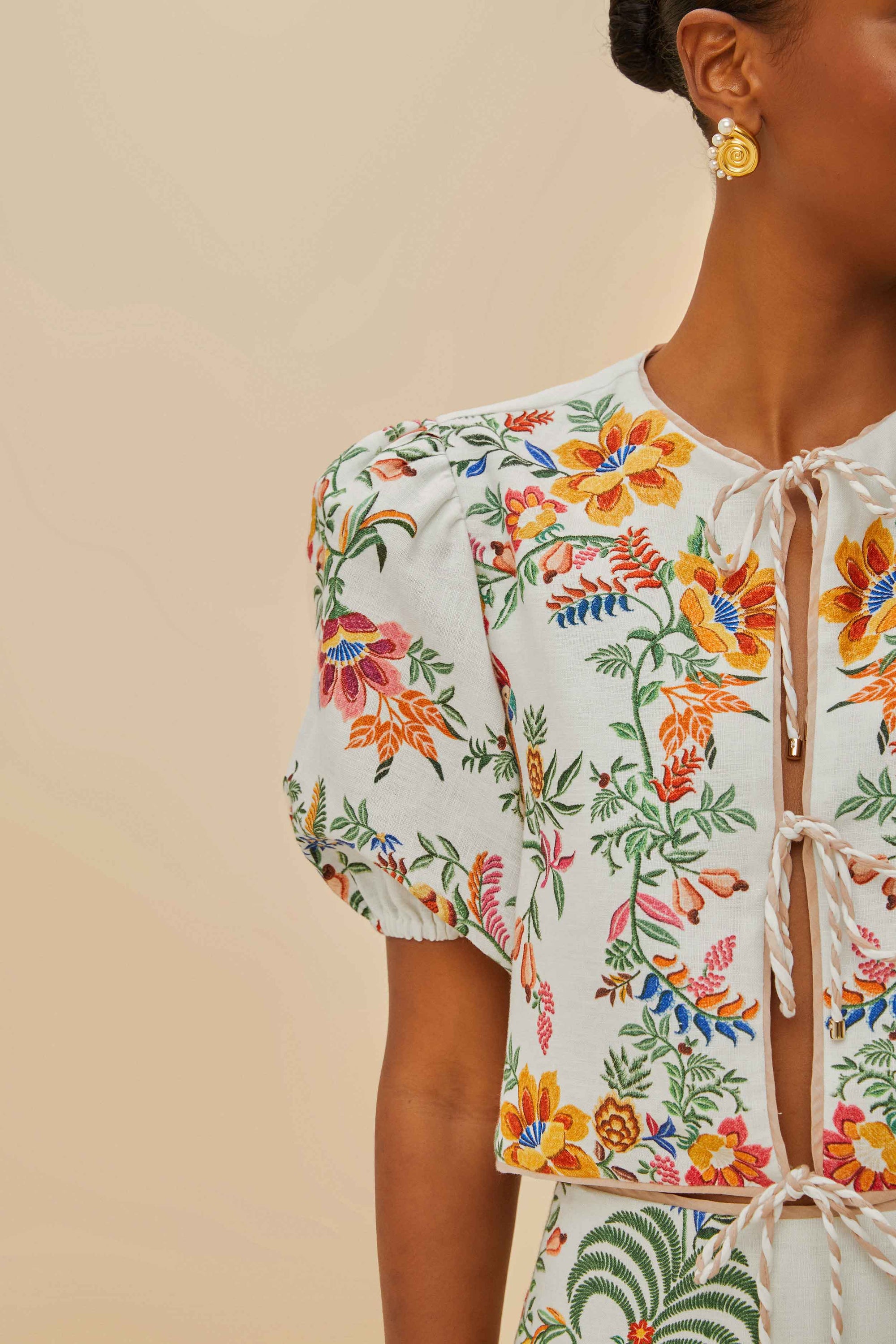 Blouse manches courtes en lin - Blanc