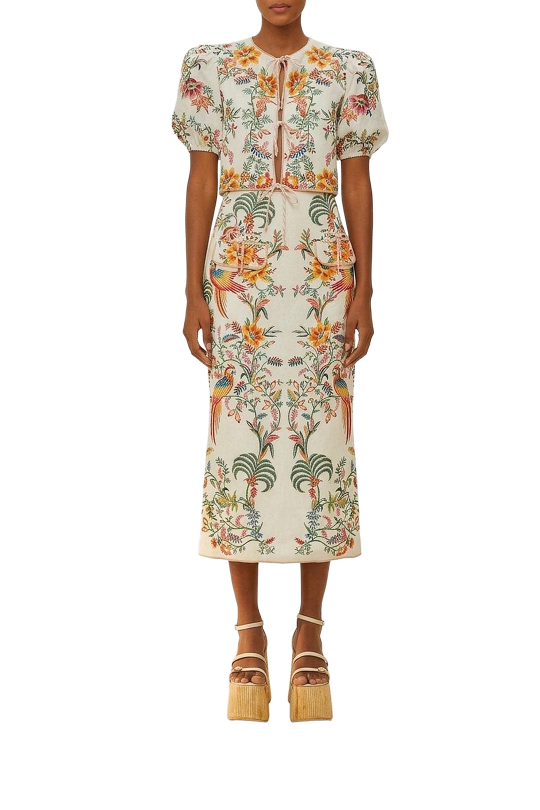 Jupe midi Delicate Forest en lin - Beige