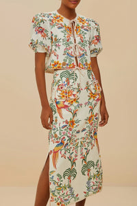 Jupe midi Delicate Forest en lin - Beige