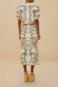 Jupe midi Delicate Forest en lin - Beige