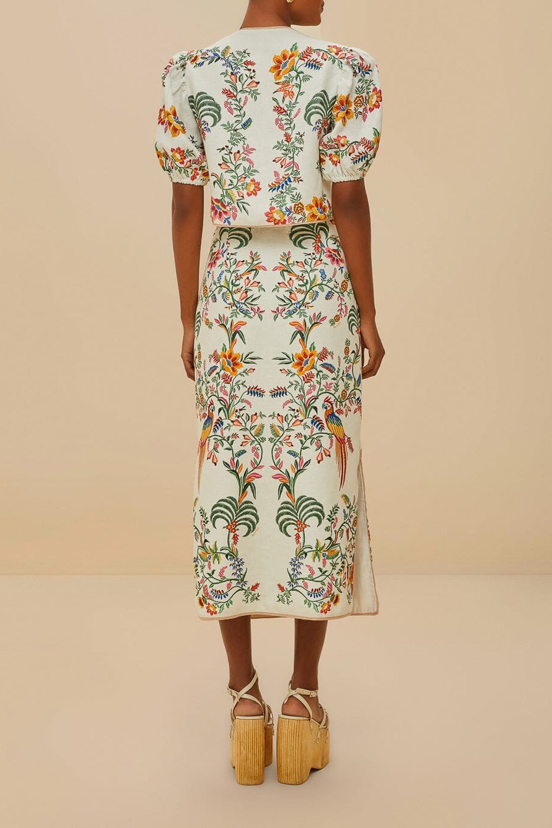 Jupe midi Delicate Forest en lin - Beige
