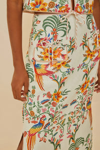 Jupe midi Delicate Forest en lin - Beige