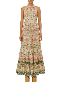 Robe longue à bretelles en lin - Beige