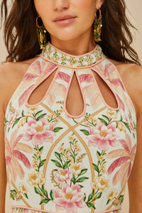 Robe longue à bretelles en lin - Beige