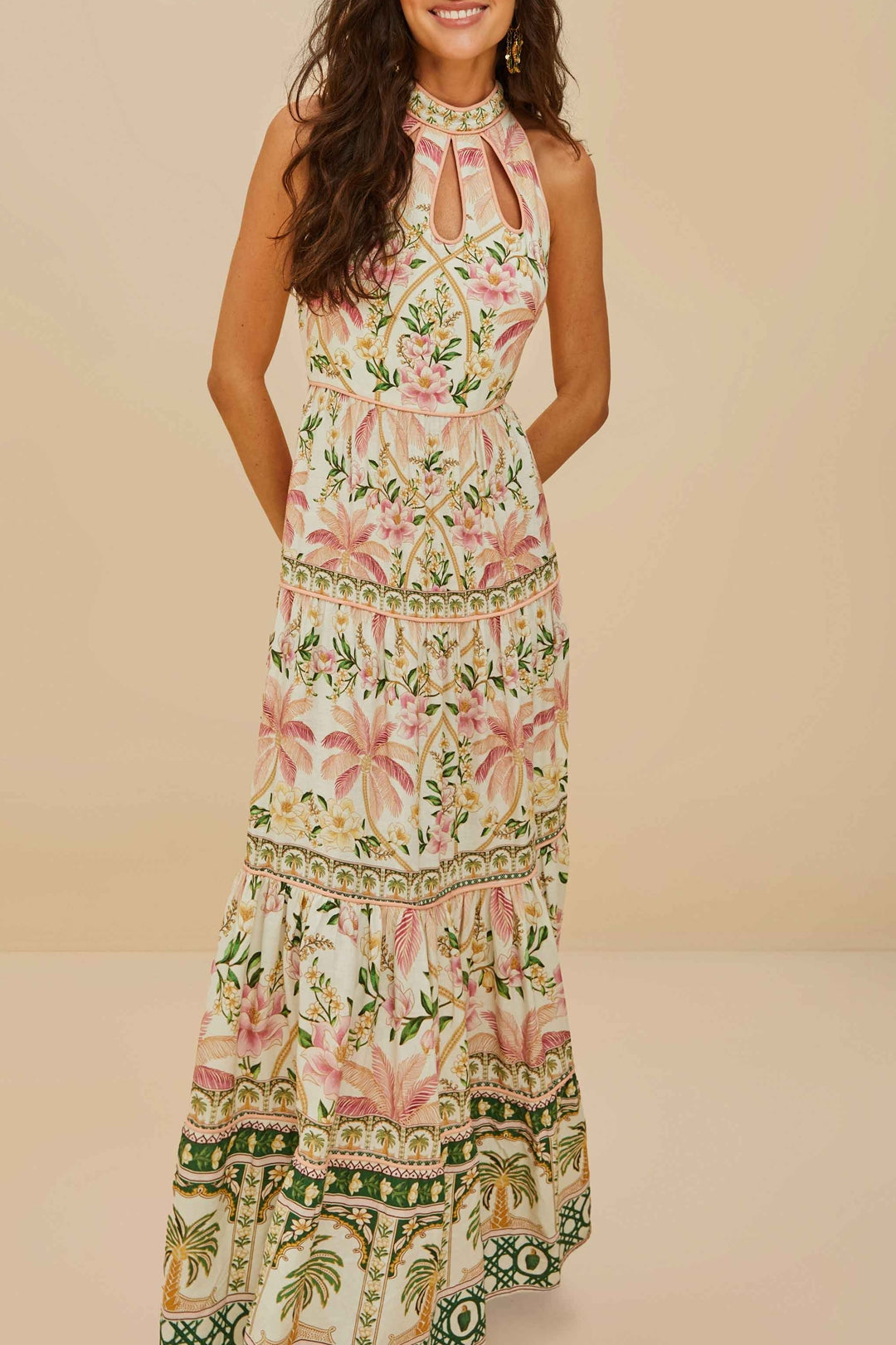 Robe longue à bretelles en lin - Beige