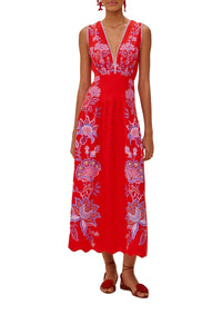 Robe longue Porcelain Garden en lin - Rouge