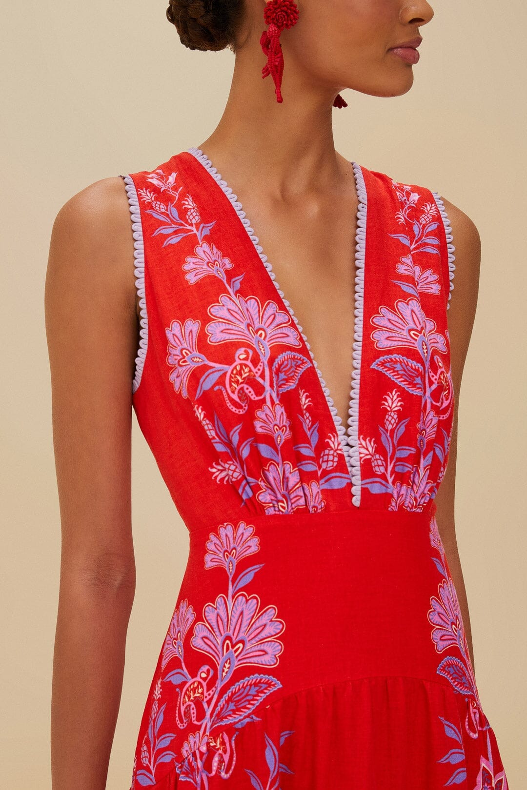 Robe longue Porcelain Garden en lin - Rouge