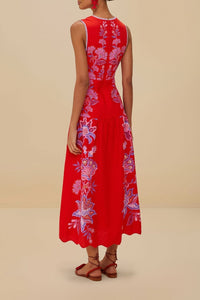 Robe longue Porcelain Garden en lin - Rouge