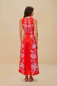 Robe longue Porcelain Garden en lin - Rouge