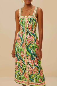 Heli Leaves Pearl midi dress in linen - Green