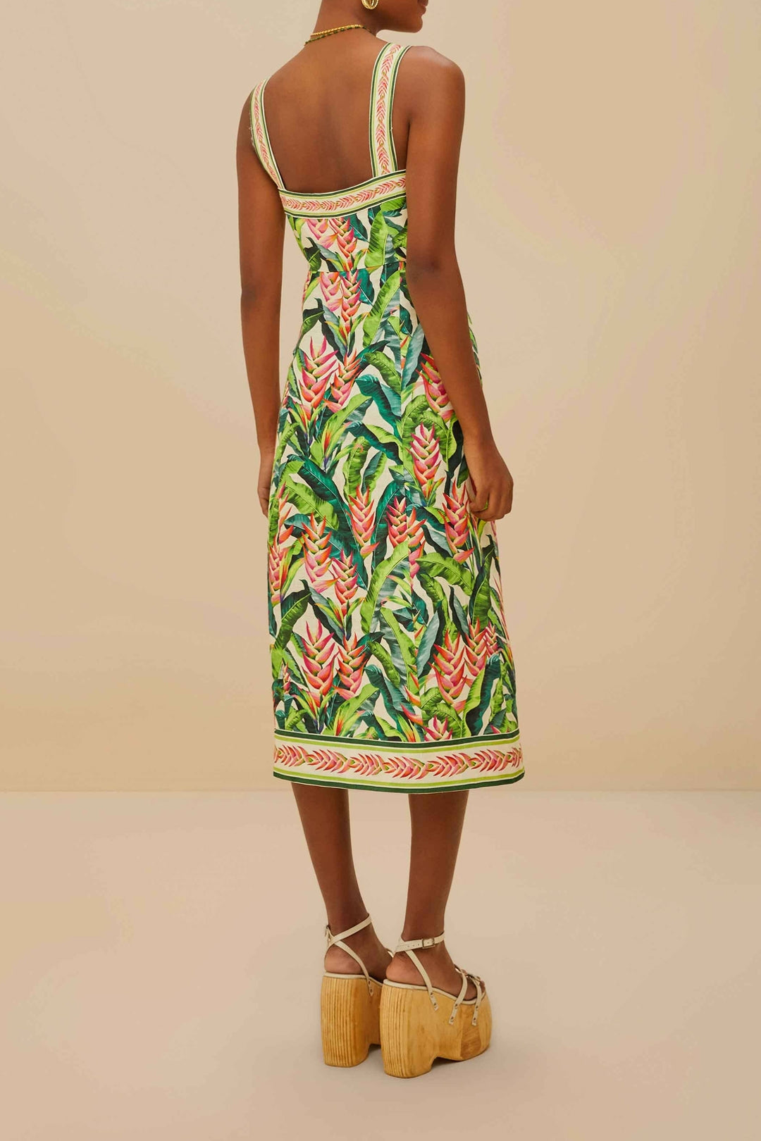 Heli Leaves Pearl midi dress in linen - Green