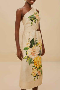 Robe midi Garden Cascade Sand en lin - Beige