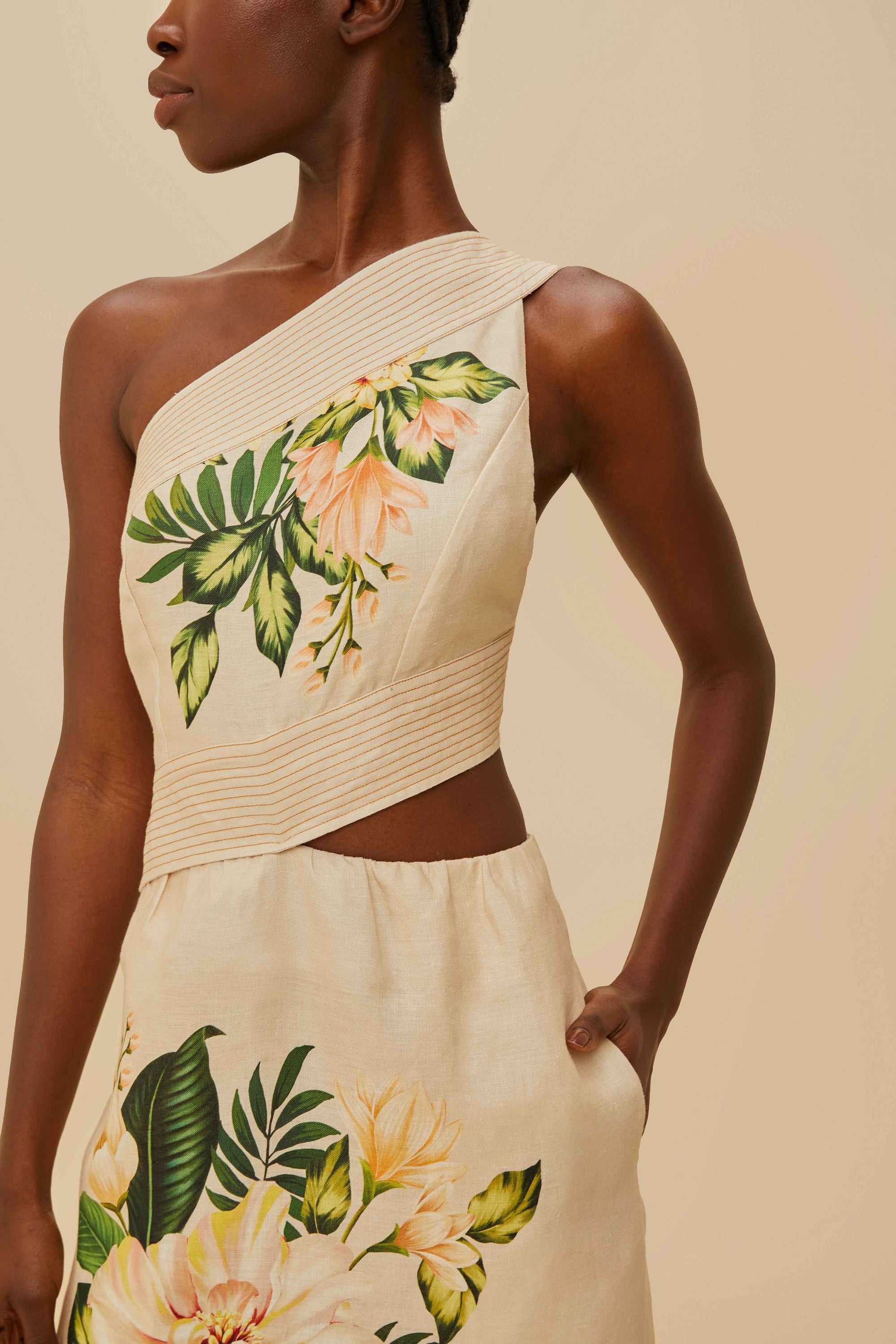 Robe midi Garden Cascade Sand en lin - Beige