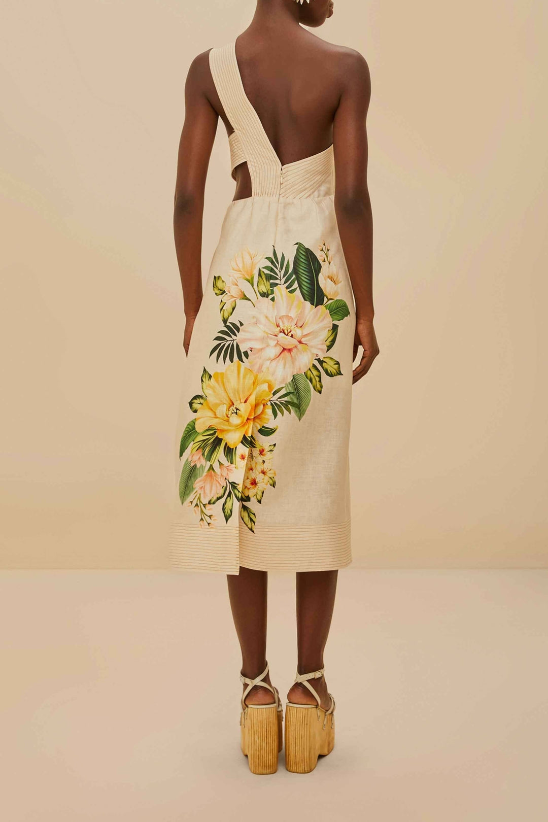 Robe midi Garden Cascade Sand en lin - Beige
