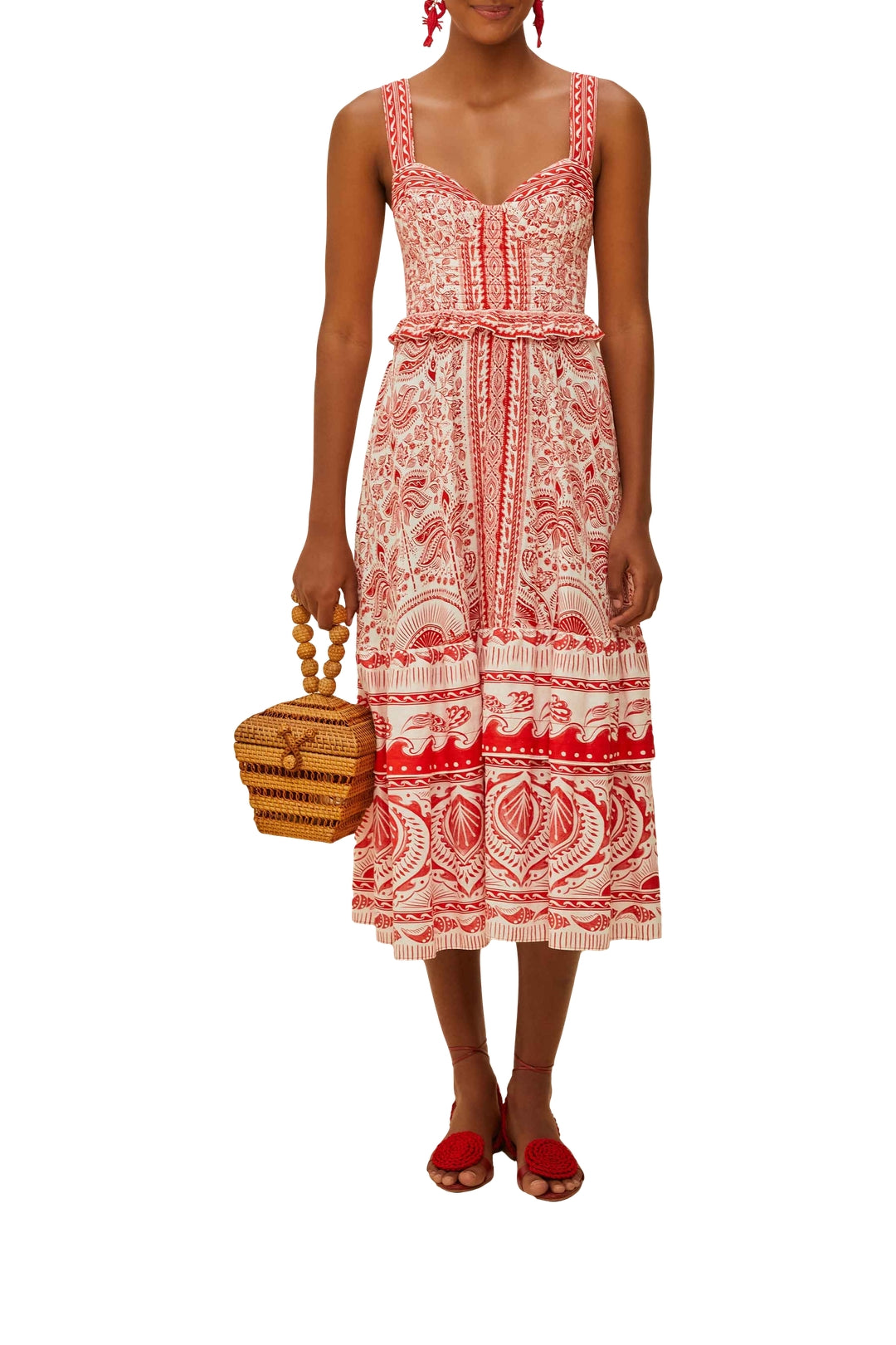 Robe midi River Ride en lin - Rouge