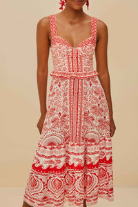 Robe midi River Ride en lin - Rouge