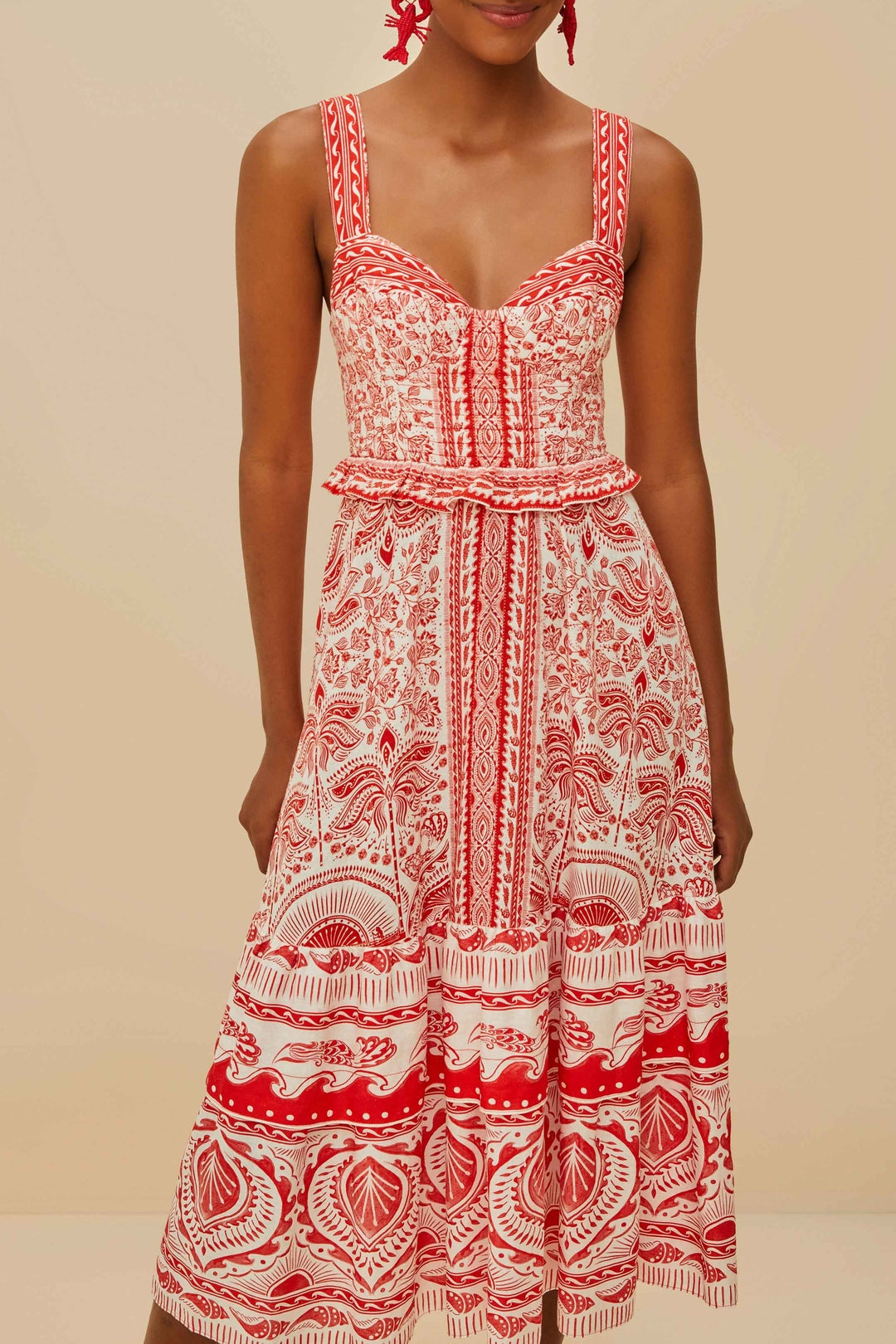 Robe midi River Ride en lin - Rouge