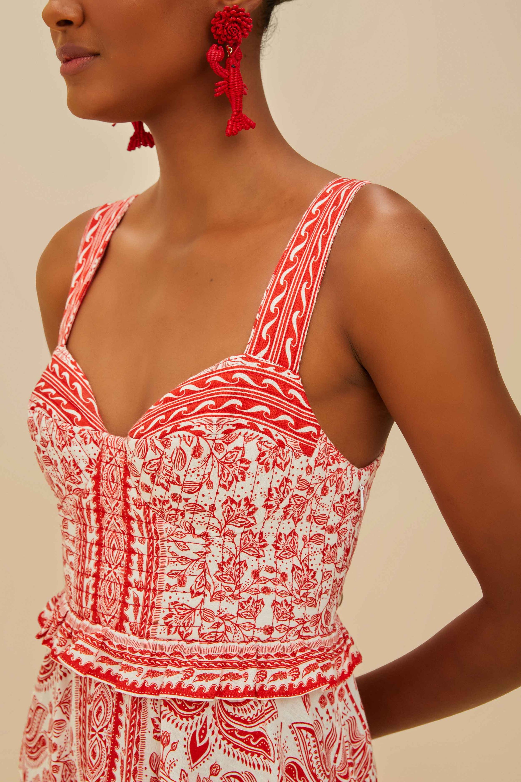 Robe midi River Ride en lin - Rouge