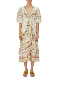 Robe midi portefeuille Palm Dream - Rose