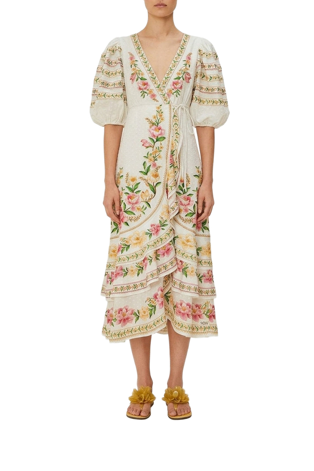 Robe midi portefeuille Palm Dream - Rose