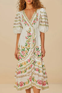 Robe midi portefeuille Palm Dream - Rose