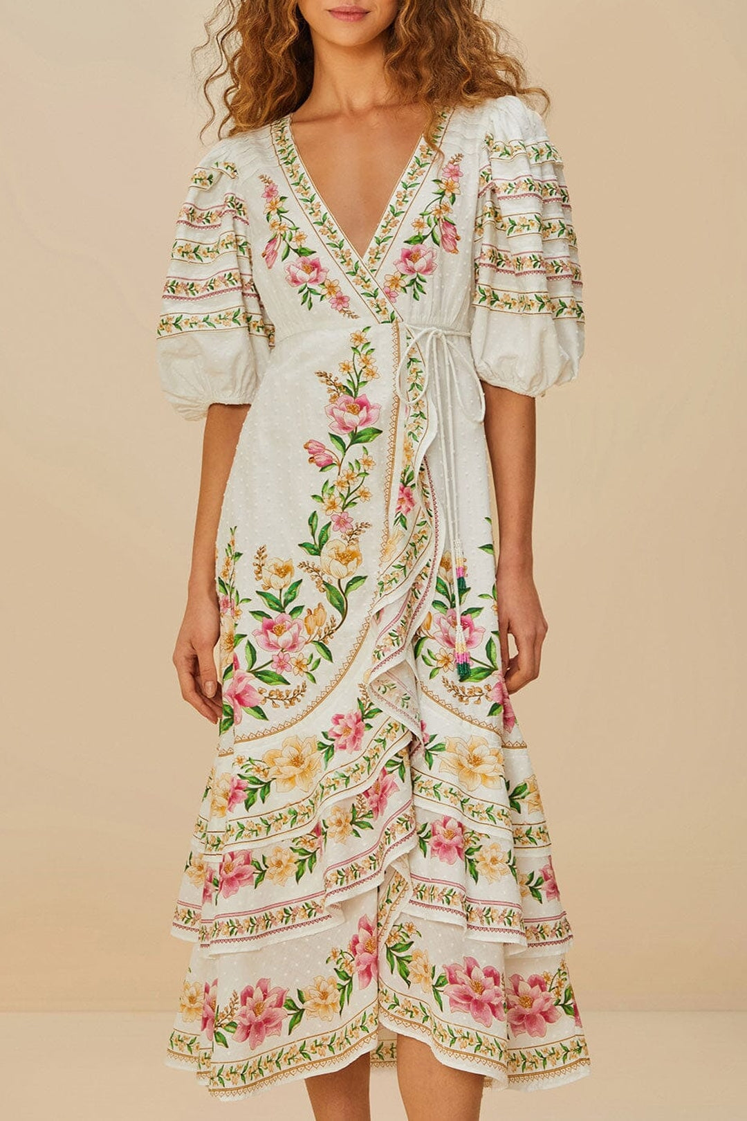Robe midi portefeuille Palm Dream - Rose