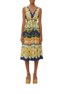 Amazon Garden Cream midi dress in linen - Green
