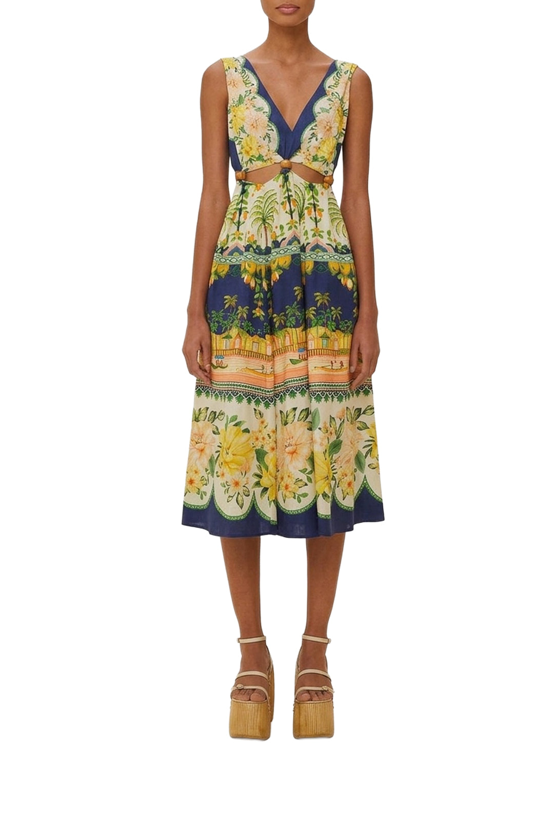 Amazon Garden Cream midi dress in linen - Green